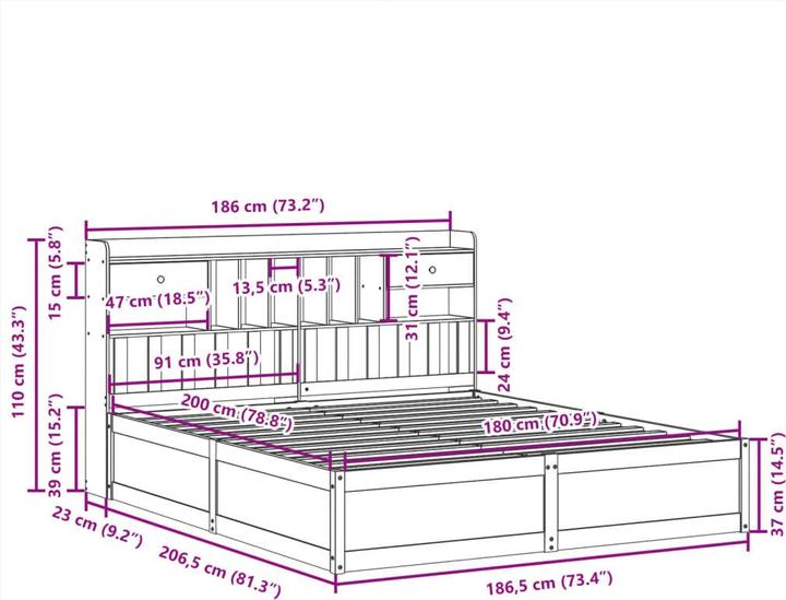Produktbild VidaXL Massivholzbett Holzbett Bett Doppelbett ohne Matratze 180x200 Kiefernholz (180 x 200 cm)