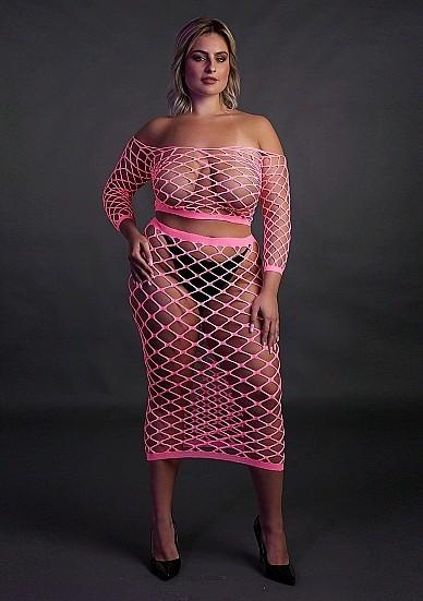 Actual product image Ouch! Long Sleeve Crop Top and Long Skirt - Pink - XL/XXXXL (Plus Size)