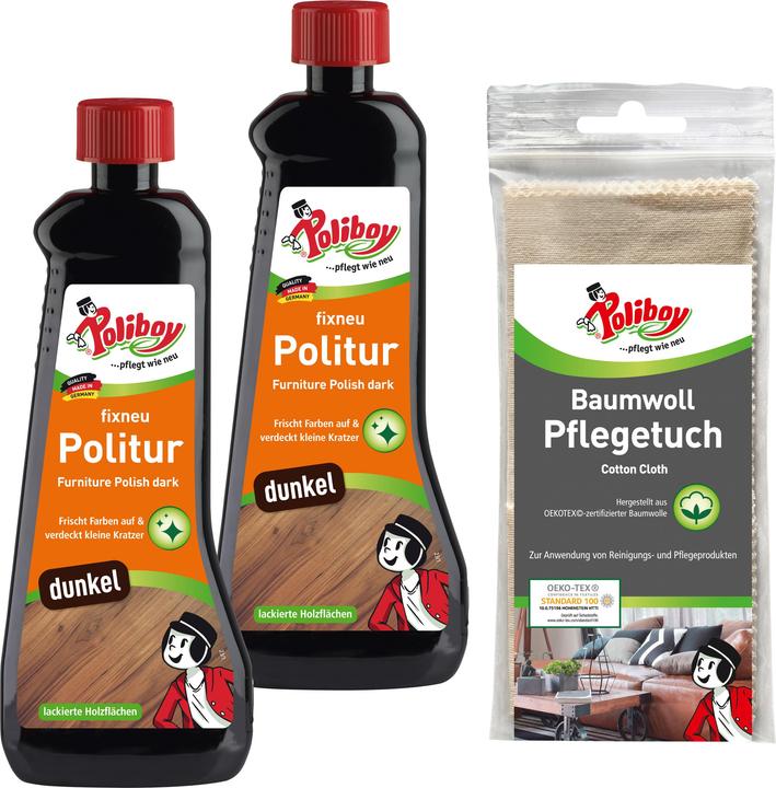 Actual product image Poliboy 2x 500ml Fixneu Politur dunkel mit Baumwolltuch