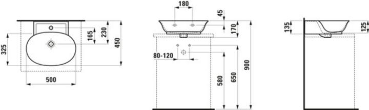 Produktbild Laufen The New Classic Aufsatz-Handwaschbecken, ohne Überlauf, US. geschliffen, ohne Hahnloch, 500x (605 mm, 175 mm)