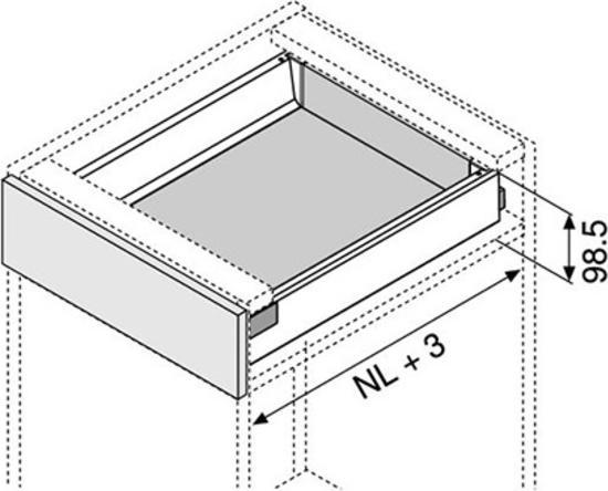 Actual product image Blum Complete front drawer set TANDEMBOX M / D with railing, silkw