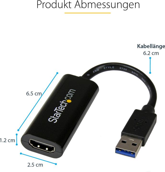 Actual product image StarTech Slim USB 3.0 HDMI Video Card (USB-A, 19 cm)