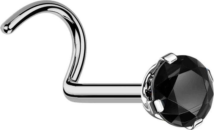 Star Piercing Nasenstecker gebogen silber runder Kristall schwarz gefasst (ohne Messing, Titan G23)