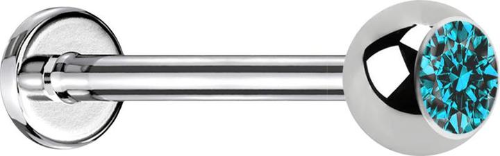 Image du produit Star Piercing Micro Labret silber mit Kugel und Kristall aqua (sans laiton, Acier chirurgical 316L)