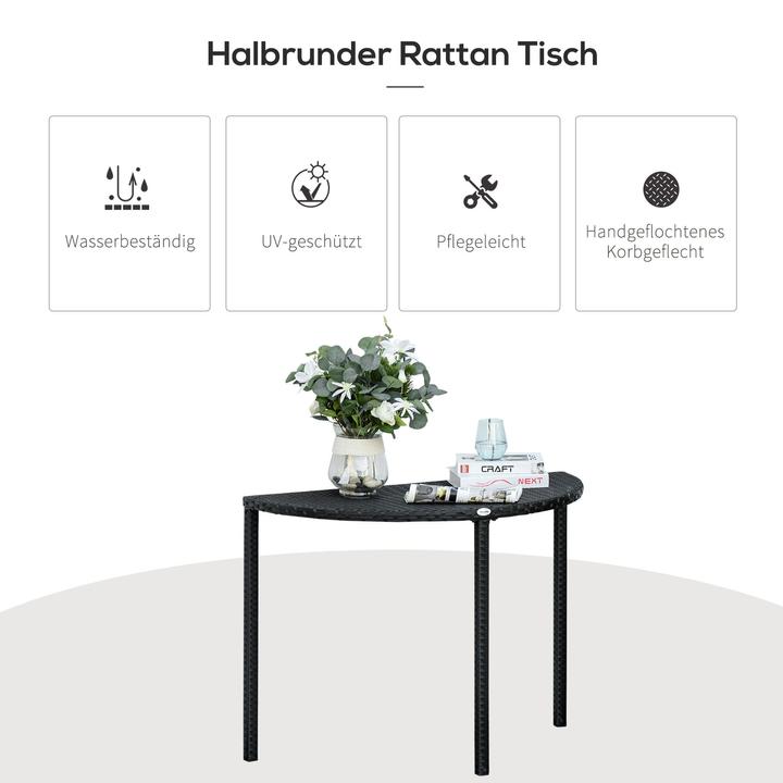Produktbild Outsunny Rattan Balkontisch halbrund (50 cm)