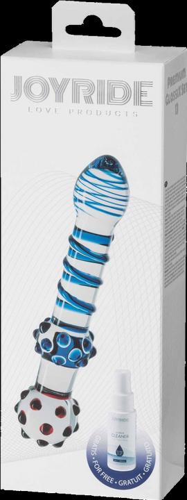 Actual product image Joyride GlassiX Set 13" elegant handmade glass dildo with blue spiral and many nubs