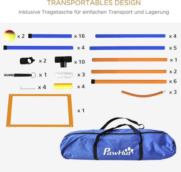Produktbild PawHut Hunde Agility Set Kunststoff, Oxfordstoff Orange+Blau (Agility)