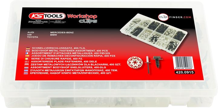 Actual product image KS Tools Trim Clips Assortment-Bodyshop Metal Fasteners, 400 pcs