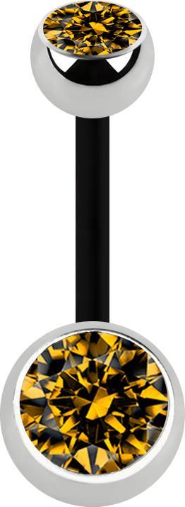 Immagine prodotto Star Piercing Banana nera con due sfere di cristallo topazio argento (senza ottone, Acciaio chirurgico 316L, Bioflex)