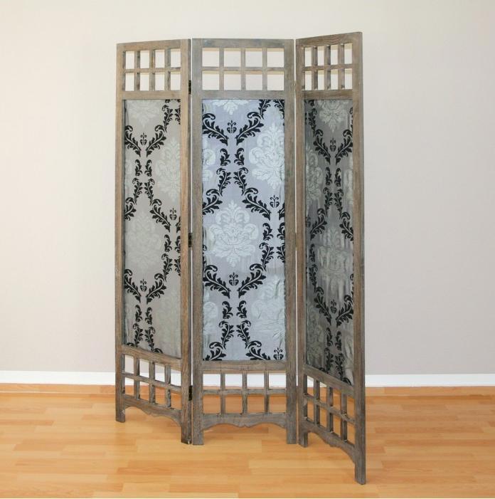Immagine prodotto Homestyle4u Parete divisoria in 3 parti in legno con tessuto a motivi grigio-marrone