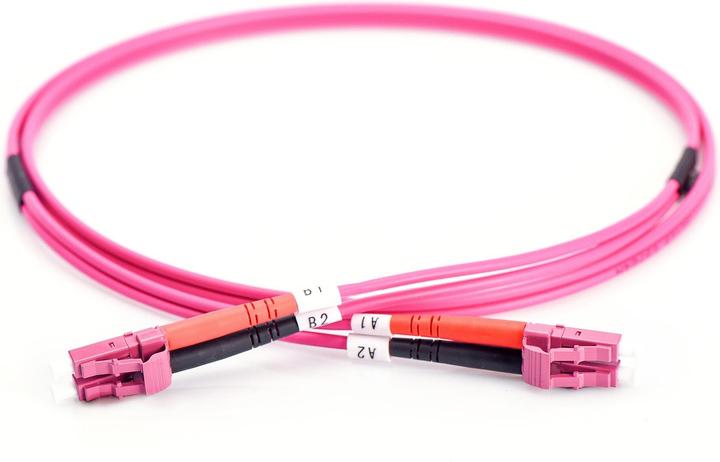 Produktbild Digitus LWL Patchkabel LC zu LC Multimode 50/125 µm Duplex Länge 1m Klasse OM4 LSOH RAL 4003 (CAT6, 1 m)