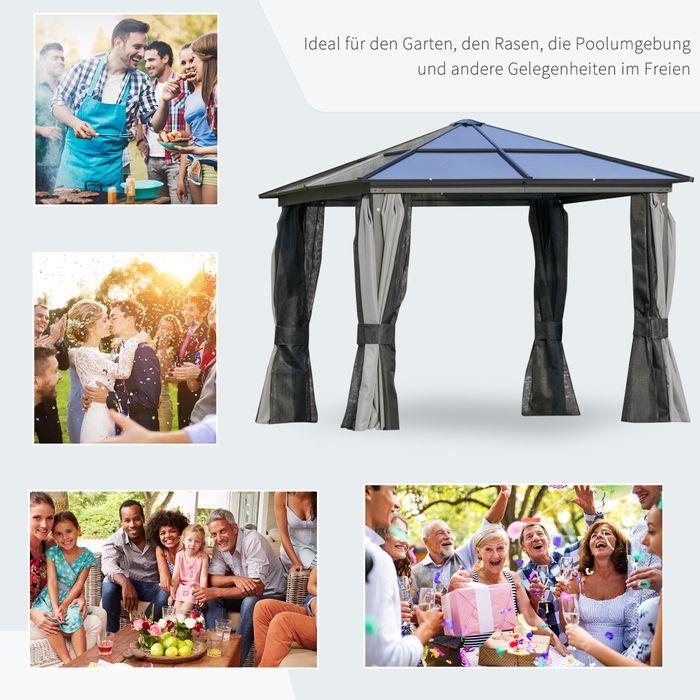 Immagine prodotto Swisshandel24 Gazebo di lusso in alluminio con tetto in PC traslucido marrone+beige 300 x 360 x 265 cm (360 cm, 300 cm)