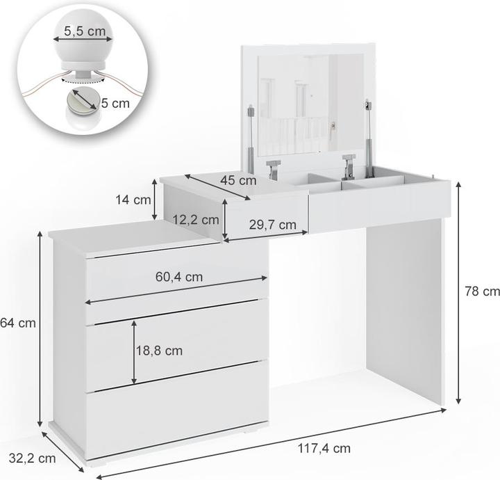 Actual product image Vicco Lotus with lighting (117 x 45 x 78 cm)