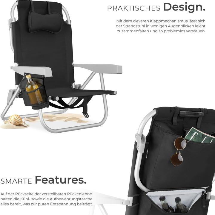 Produktbild tectake Strandstuhl Coral, klappbar mit Rucksackfunktion