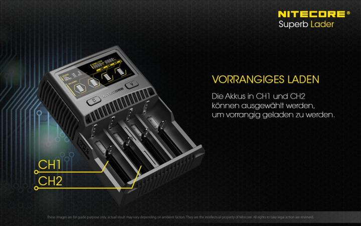 Actual product image Nitecore SC4 - Quick charger (1 pcs., 14500, 16340, 18650, 26650, Battery + charger)