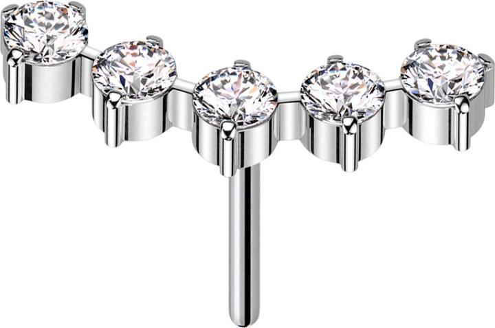 Star Piercing Threadless gebogen silber fünf runde Kristalle silber (ohne Messing, Titan G23)