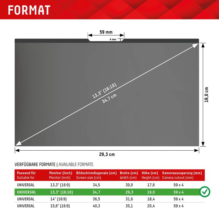 Actual product image Displex Privacy Safe, Laptop Blickschutzfilter (13.30", 16 : 10)