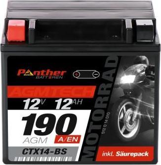 Produktbild Panther Batterien Motorradbatterie AGM YTX14-BS 12V 12Ah (12 V, 12 Ah)