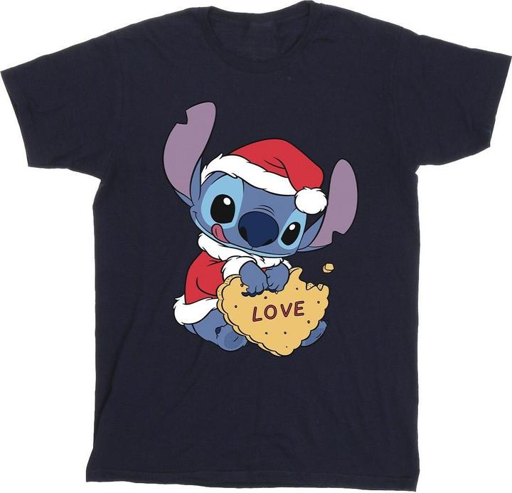 Disney Lilo And Stitch Christmas Love Biscuit TShirt (M)