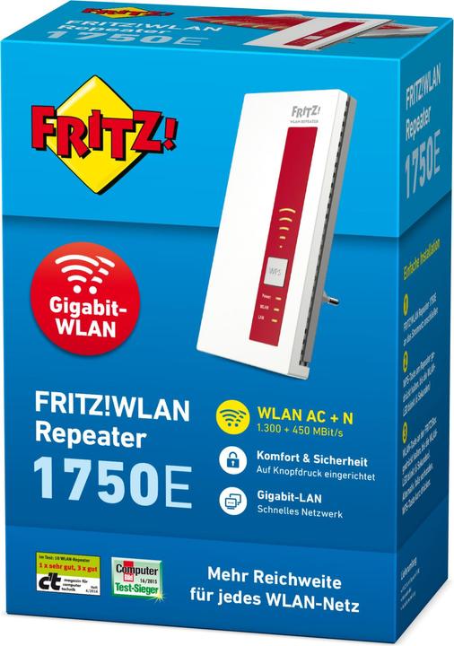 Image du produit AVM FRITZ!WLAN Repeater 1750E DE Version (1300 Mbit/s, 450 Mbit/s)