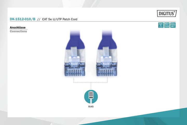 Image du produit Digitus CAT5e U-UTP Patchk.,1m, Bleu (U/UTP, CAT5e, 1 m)