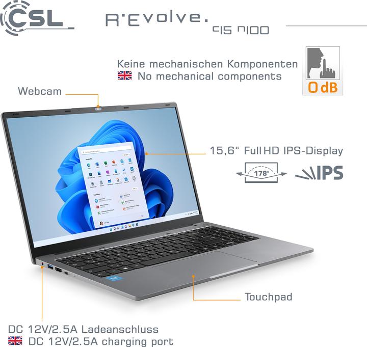 Image du produit CSL Notebook R'Evolve C15 v4 16Go 1000Go Windows 11 Famille (15.60", Intel N100, 16 Go, 1000 Go, DE)