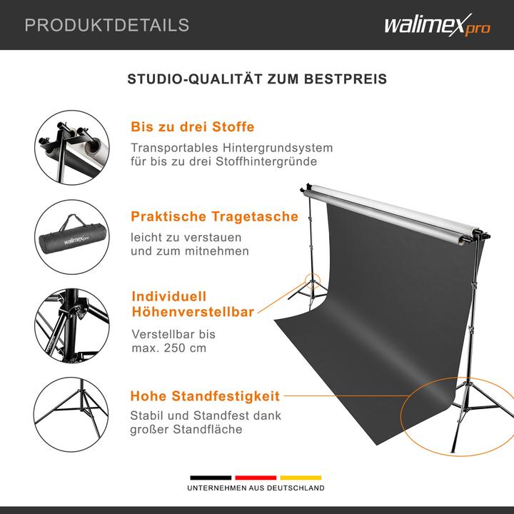 Actual product image Walimex 3-fold background system + bag (290 cm, 250 cm)