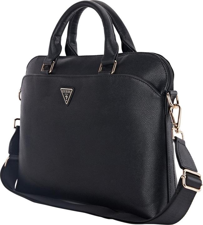 Actual product image Guess Bag Grained Zipper Pocket Triangle Logo 15" black