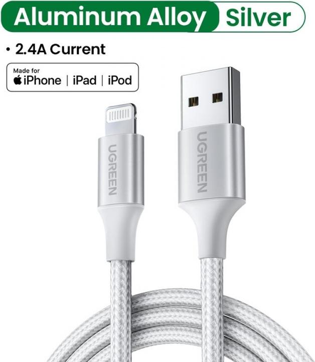 Produktbild Ugreen Lightning USB Nylon Alu MFi (1.50 m, USB 2.0)
