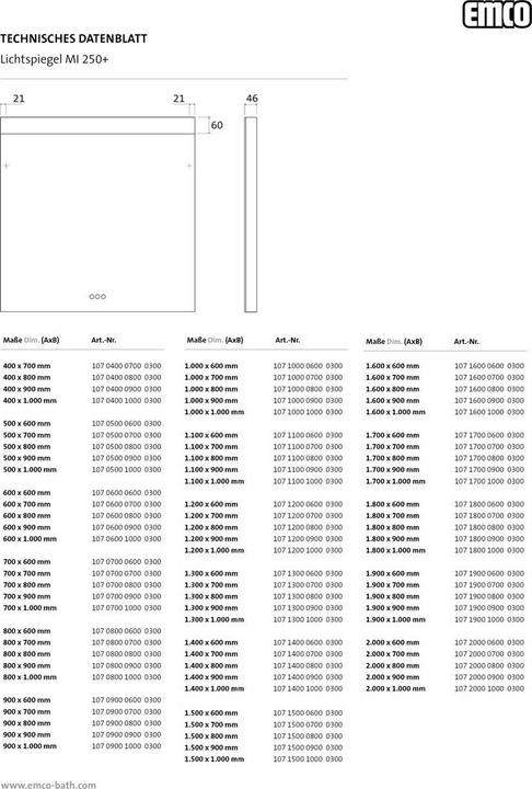 Produktbild Emco MI 250+ LED-Lichtspiegel, breiter Lichtausschnitt oben, Touch-Bedienfeld, Breite 900mm, 1070900