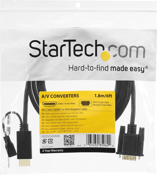 Immagine prodotto StarTech Cavo Adattatore Da HDMI A VGA Da 10 Piedi (3 m, HDMI)