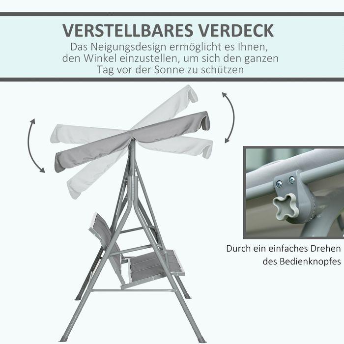 Image du produit Swisshandel24 Hollywood swing Balançoire de jardin 3 places Banc de balançoire avec toit Métal Gris+Argent 170 x