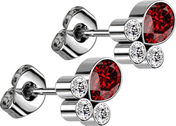 Image du produit Star Piercing Threadless clou d'oreille argenté trois cristaux argenté cristal ovale rouge (sans laiton, Titane G23)