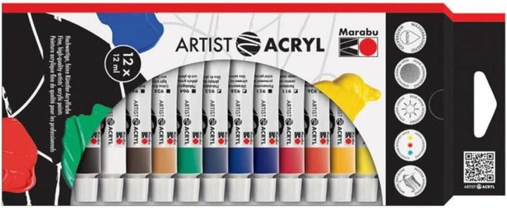 Marabu Artist Acryl assortment (Violett, Weiss, Braun, Rot, Gold, Schwarz, Blau, Dunkelblau, Hellgrün, Gelb, Grün, Kupfer, Orange, 12 ml)