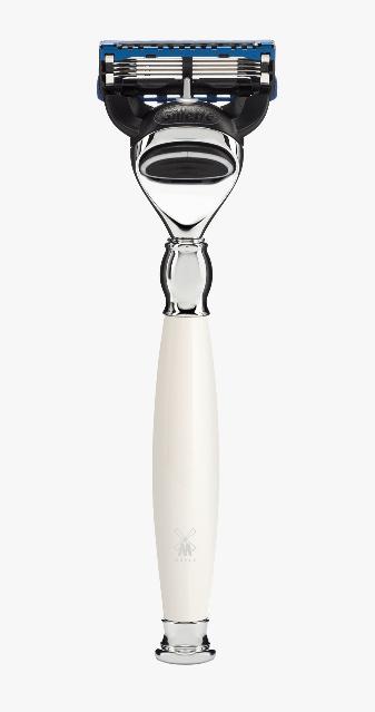 Mühle 5-Klingen-Rasierer, kompatibel mit Gillette® Fusion™, Griff aus Porzellan/Metall, verchromt