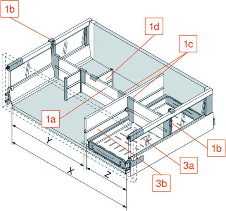 Actual product image Blum Cross-rail mounting ORGA-LINE partition wall