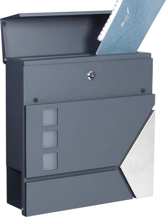 Produktbild Wiltec Briefkasten V48 Anthrazit Edelstahl 370x105x370mm pulverbeschichtet Wand