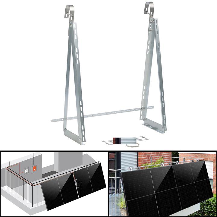 Produktbild Revolt Balkongeländer-Halterungen für Solarmodule bis 77cm, 20° - 60° Neigung