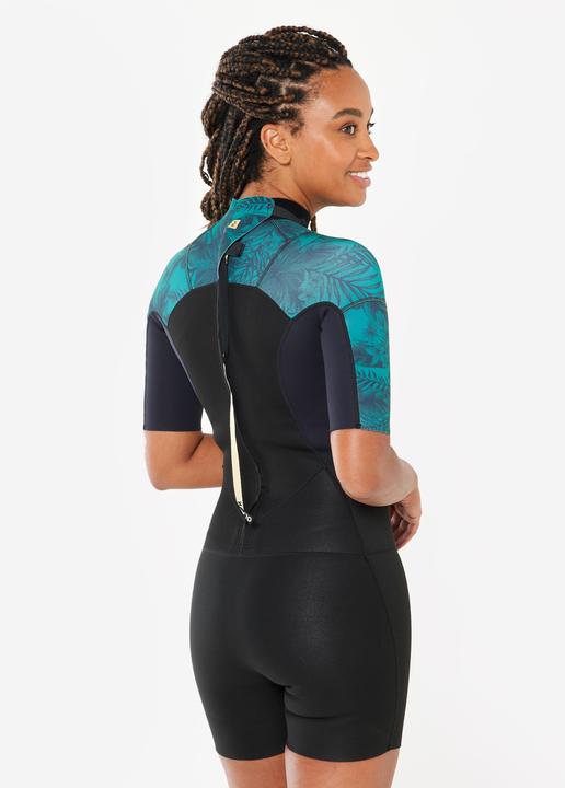 Produktbild Olaian Neopren Shorty Surfen Damen kurzarm Rückenreissverschluss 500 1,5 Mirage schwarz (1.5 mm, L)