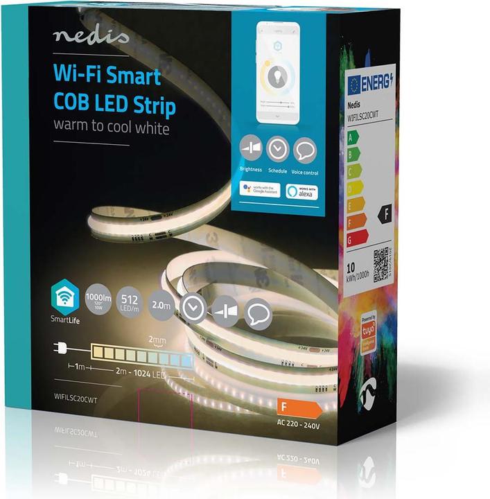 Immagine prodotto Nedis Striscia LED SmartLife Wi-Fi, 2 m, IP20 - Bianco (Bianco, 200 cm, Interno)