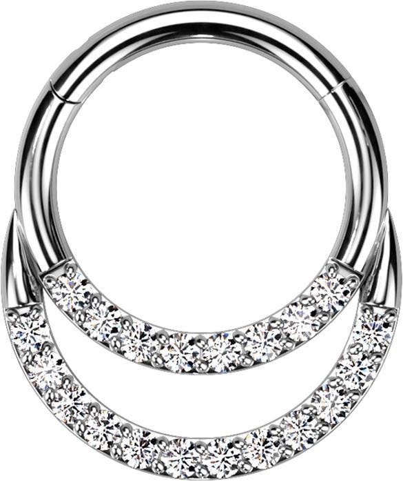 Star Piercing Micro Segmentring klappbar silber doppel front Kristalle silber (ohne Messing, Titan G23)