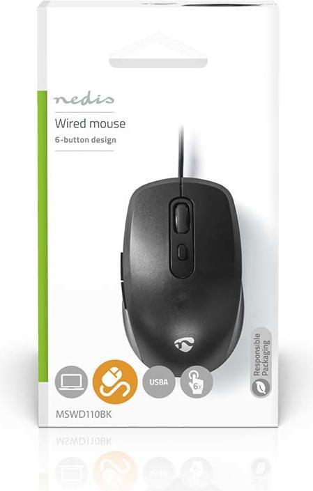 Produktbild Nedis Mouse | Verdrahtet | 1200 / 1800 / 2400 / 3600 dpi | Einstellbar DPI | Anzahl Knöpfe: 6 | Rech (Kabelgebunden)
