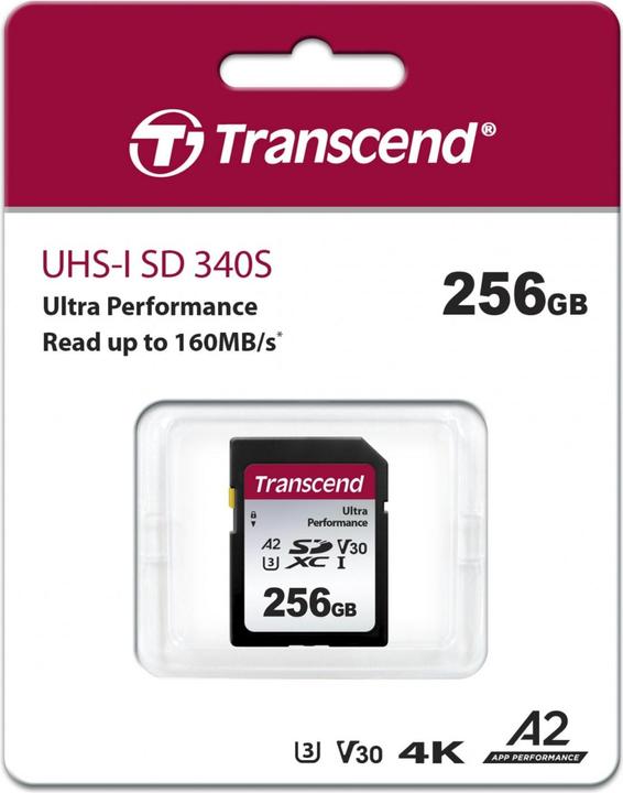 Image du produit Transcend Carte SD SDXC SDC340S 160/90 Mo/s (256 Go, SDXC, U3, UHS-I)