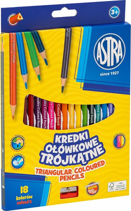 Produktbild Astra Buntstifte dreieckig 18 Stück mit Anspitzer (Mehrfarbig, 18 x)