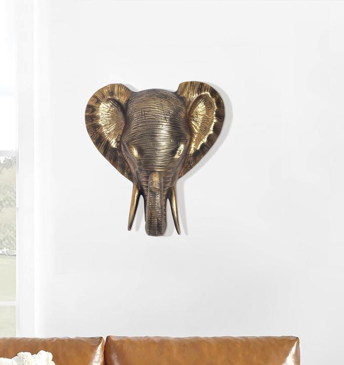 Immagine prodotto FineBuy Wanddeko Wohndeko Elefant 41 cm Aluminium Gold Afrika Dekoration Modern