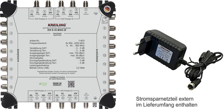 Actual product image Kreiling Multiswitch cascadable 8+1 on, 16 part. KR 9-16 MSK-III (Multi switch)
