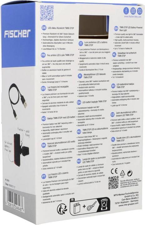 Produktbild Fischer Fahrrad-LED-Akku-Rücklicht PLUS TWIN STOP aus Aluminium, mit Bodenbeleuchtung, Abschaltautomatik