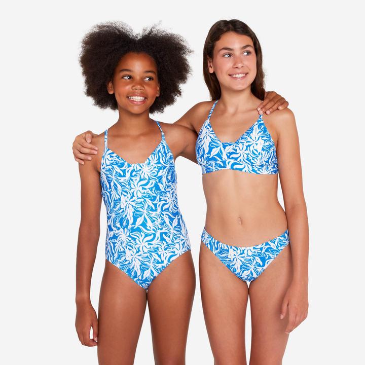Image du produit Olaian Maillot de bain une pièce surf bretelles croisées Fille - 500 Caly bleu et blanc (12, 13, 14)