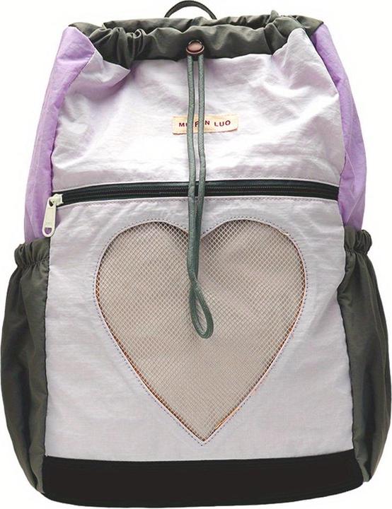 Produktbild Only-Bags.Store Farbblock-Nylon-Rucksack mit Kordelzugverschluss, verstellbarem Riemen, Polyester-Futter