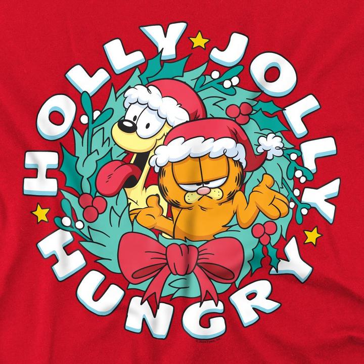Immagine prodotto Garfield Holly Jolly Hungry Maglietta Natale Odie Uomo (L)